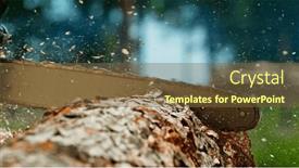  Presentation with chainsaw - Slide deck having freeze-motion-of-a-chainsaw background and a tawny brown colored foreground