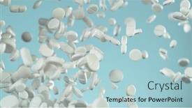  Presentation with medical pills - Beautiful presentation theme featuring freeze-motion-of-flying-group backdrop and a light blue colored foreground
