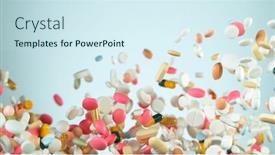  Presentation with medical pills - Presentation theme having freeze-motion-of-flying-pills background and a sky blue colored foreground