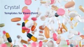 Presentation with medical pills - Slide deck enhanced with freeze-motion-of-flying-pills background and a sky blue colored foreground