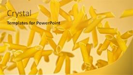 Presentation with penne pasta - Theme enhanced with freeze-motion-of-flying-uncooked background and a yellow colored foreground