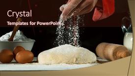  Presentation with food preparation - Colorful presentation theme enhanced with freeze-motion-of-pouring-flour backdrop and a wine colored foreground