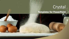  Presentation with food preparation - Colorful presentation enhanced with freeze-motion-of-pouring-flour backdrop and a seafoam green colored foreground