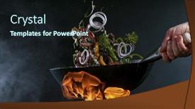  Presentation with freeze - Theme featuring freeze-motion-of-wok-pan background and a wine colored foreground