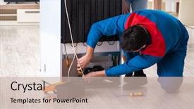  Presentation with fridge - PPT theme having freezer - man repairing fridge with customer background and a soft green colored foreground