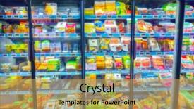  Presentation with supermarket refrigerator - PPT layouts having freezer - refrigerator in the supermarket background and a yellow colored foreground