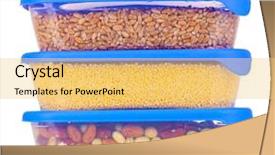  Presentation with plastic containers - Audience pleasing theme consisting of freezer packaging - filled plastic containers isolated backdrop and a yellow colored foreground