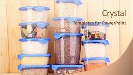  Presentation with plastic containers - Slide deck having freezer packaging - filled plastic containers on wooden background and a  colored foreground