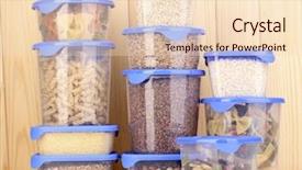  Presentation with plastic containers - PPT theme having freezer packaging - filled plastic containers on wooden background and a lemonade colored foreground