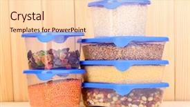  Presentation with plastic containers - PPT theme having freezer packaging - filled plastic containers on wooden background and a  colored foreground