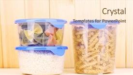  Presentation with plastic containers - Colorful slide deck enhanced with freezer packaging - filled plastic containers on wooden backdrop and a cream colored foreground