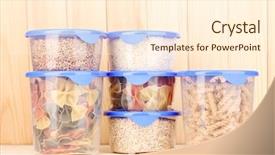  Presentation with plastic containers - Amazing presentation design having freezer packaging - filled plastic containers on wooden backdrop and a  colored foreground