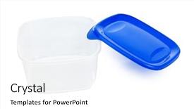  Presentation with plastic - Slide deck having freezer packaging - plastic box isolated on white background and a white colored foreground