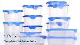  Presentation with freezer - Slide deck featuring freezer packaging - plastic containers for food isolated background and a light blue colored foreground