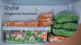  Presentation with freezer - Cool new PPT layouts with freezer with different products closeup backdrop and a light blue colored foreground