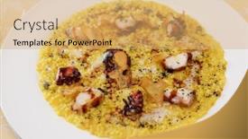  Presentation with octopus - Colorful presentation theme enhanced with fregola pasta cooked in risotto style with grilled octopus sardinian dish backdrop and a yellow colored foreground