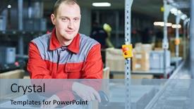  Presentation with barcode - Slides enhanced with freight - worker with barcode scanner background and a light blue colored foreground