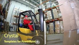  Presentation with forklift - Presentation having freight cargo - forklift truck reloading pallets background and a tawny brown colored foreground