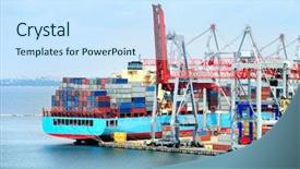  Presentation with seaport - PPT theme enhanced with yellow paper option labels with number of option on ribbon background and a blonde colored foreground