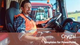  Presentation with cabin - Colorful PPT theme enhanced with freight forwarding - lorry or truck driver sitting backdrop and a coral colored foreground