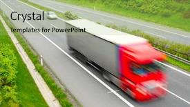  Presentation with freight transportation - Cool new PPT layouts with freight forwarding - motion blurred truck on highway backdrop and a mint green colored foreground