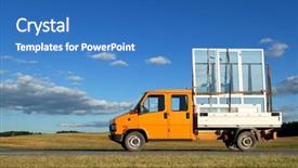  Presentation with trucks - Slides consisting of freight forwarding - orange minitruck transporting delivering winow background and a teal colored foreground