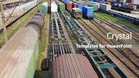  Presentation with station - Colorful presentation theme enhanced with freight forwarding - railway goods station backdrop and a gray colored foreground