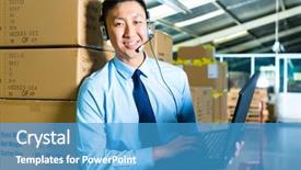  Presentation with customer service - Colorful PPT theme enhanced with freight forwarding - young man in a suit backdrop and a teal colored foreground
