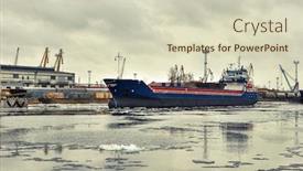  Presentation with dock - Slides featuring freight-ship-in-the-dock background and a soft green colored foreground