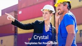  Presentation with terminal - PPT theme consisting of freight shipping at container terminal background and a navy blue colored foreground