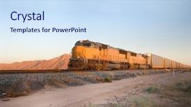  Presentation with cargo train - Presentation design enhanced with freight train - cargo locomotive railroad engine crossing background and a sky blue colored foreground