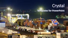  Presentation with port - PPT layouts having freight train - port warehouse with cargoes background and a navy blue colored foreground