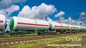  Presentation with freight transportation - Slide deck having freight train - railroad transportation white tank cars background and a tawny brown colored foreground
