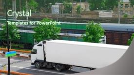  Presentation with railroad - Colorful slides enhanced with freight train - transportation of cargoes by lorry backdrop and a tawny brown colored foreground