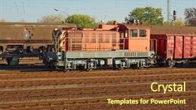  Presentation with train freight trains cargo - PPT theme consisting of freight train at a terminal background and a tawny brown colored foreground