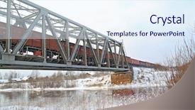  Presentation with train bridge - PPT theme having freight train on railway bridge background and a sky blue colored foreground