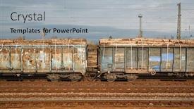  Presentation with train - Audience pleasing PPT theme consisting of freight-train-on-the-rails backdrop and a light gray colored foreground