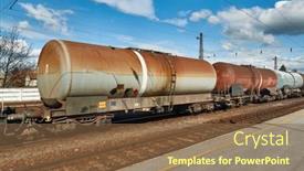  Presentation with silo - PPT theme consisting of freight-train-silo-wagons background and a tawny brown colored foreground