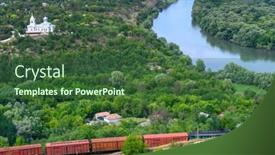  Presentation with rail - Slide deck having freight-train-travels-by-rail background and a ocean colored foreground