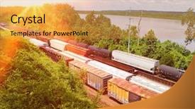  Presentation with train freight trains cargo - Audience pleasing theme consisting of freight train backdrop and a gold colored foreground