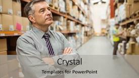  Presentation with freight transportation - Theme enhanced with freight transportation - thoughtful businessman with crossed arms background and a  colored foreground