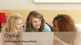  Presentation with group of girls - Audience pleasing theme consisting of freindly - group of three teenage girls backdrop and a coral colored foreground