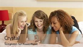  Presentation with group of three young girl - PPT layouts featuring freindly - group of three teenage girls background and a coral colored foreground