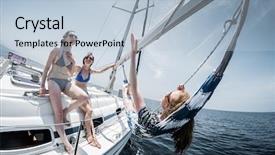  Presentation with sailing - PPT layouts with freindly - ladies relaxing on the sail background and a lemonade colored foreground