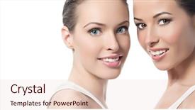  Presentation with women - Colorful slide set enhanced with freindly - two attractive smiling women backdrop and a lemonade colored foreground