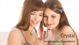  Presentation with sms - Presentation theme consisting of freindly - two pretty girls reading sms background and a coral colored foreground