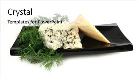 Presentation with porcelain - PPT theme consisting of french aged cheeses on black long porcelain board background and a white colored foreground
