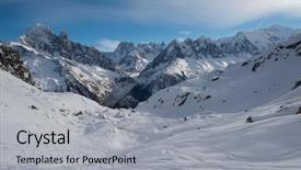  Presentation with winter scene - Amazing slides having french alps mountain peaks covered with fresh snow winter landscape nature scene on beautiful sunny winter day backdrop and a light gray colored foreground