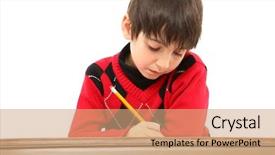  Presentation with pluma history old paper scroll - Beautiful PPT layouts featuring french american boy in school backdrop and a coral colored foreground