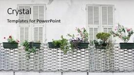  Presentation with old house - Audience pleasing presentation design consisting of french balcony with closed doors backdrop and a light gray colored foreground